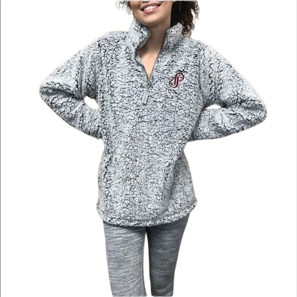 Poshmark Gray Fuzzy Quarter Zjp Sherpa Sweater Size L - Picture 1 of 11